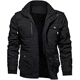 TACVASEN Men's Winter Jacket Cotton Military Jackets Fleece Lined Thick Work Warm Cargo Coats with Hooded