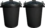 Srendi 2 x 50L Black Plastic Dustbins Garden Storage Lids Locking Heavy Duty view 1