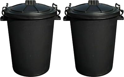 Srendi 2 x 50L Black Plastic Dustbins Garden Storage Lids Locking Heavy Duty