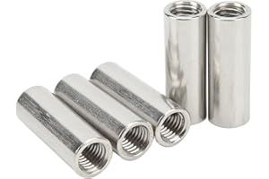 TISSTING 5 Pcs Round Coupling Nut M12 x 1.75 Female Thread 16mm Outer Diameter 45mm Length 304 Stainless Steel Silver Round Rod Coupling Nuts