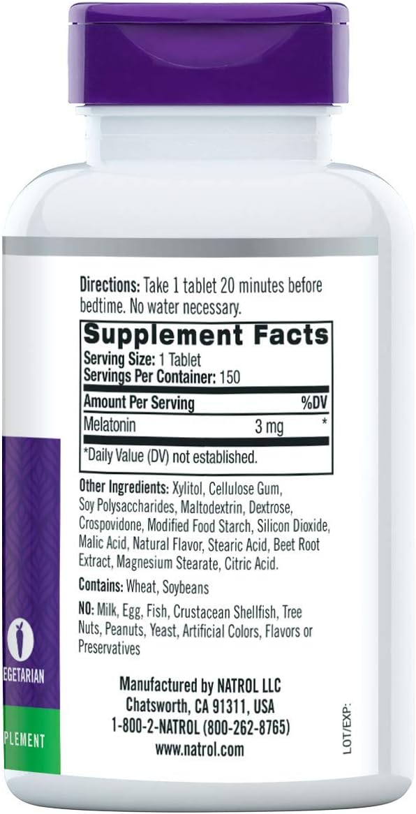 Natrol Melatonin Fast Dissolve Tablets, Helps You Fall Asleep Faster, Stay Asleep Longer, Easy to Take, Dissolves in Mouth, Faster Absorption, 3mg, 150 Count: Health & Personal Care