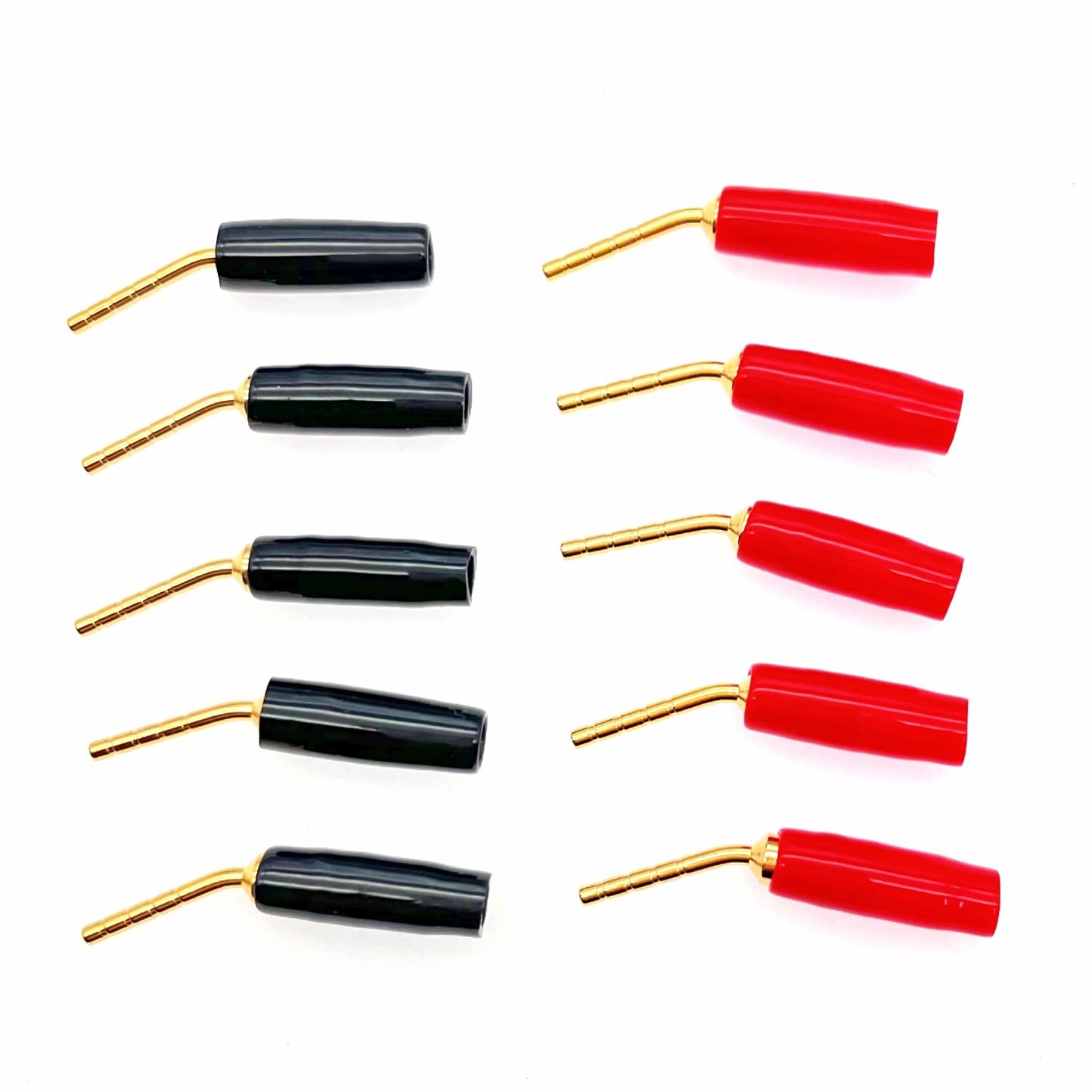 JZK 10 PCS Black and Red 2mm Banana Plug Pin Screw Type, Banana Plug with oblique pin, 2mm Gold-Plated Audio Speaker Cable Connector Adapter