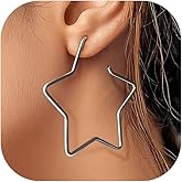 Richsteel Fashion Star Hoop Earrings for Women Stainless Steel Silver/Gold/Black Tone Star Earring Hoops Fit Sensitive Ears
