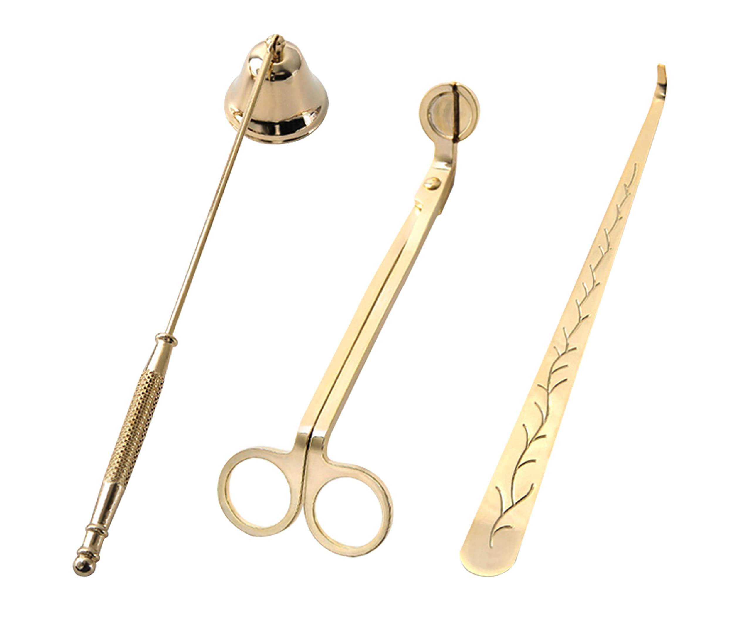 ARSUK Candle Snuffer - 3 in 1 Candle Wick Trimmer Set, Candle Care Kit with Candle Cutter, Candle Snuffer, Candle Wick Dipper, Stylish Package for Candle Lovers (Solid Brass Gold)