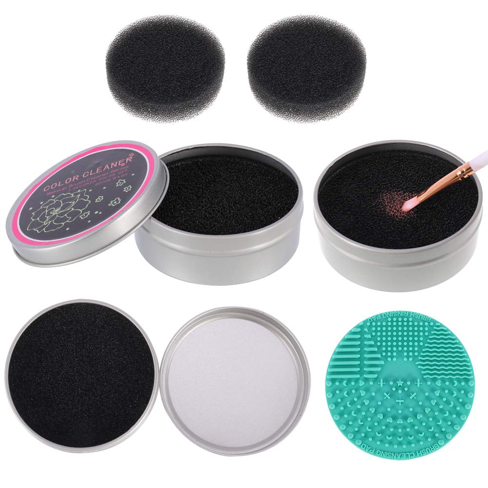 MORGENLICHT 2 Pack Makeup Brush Cleaner Color Removal Sponge Solid Soap Cleanser Quick Cleaner Box Brushes Removes Shadow Color with 2PCS Dry Sponges