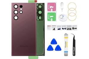 Phoupair Rear Back Glass Replacement for Samsung Galaxy S22 Ultra with Professional Reparing Tool and Instruction (Burgundy)