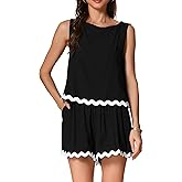 Allegra K Summer 2 Piece Outfits for Women's Contrast Trim Tank Top and Shorts Lounge Set