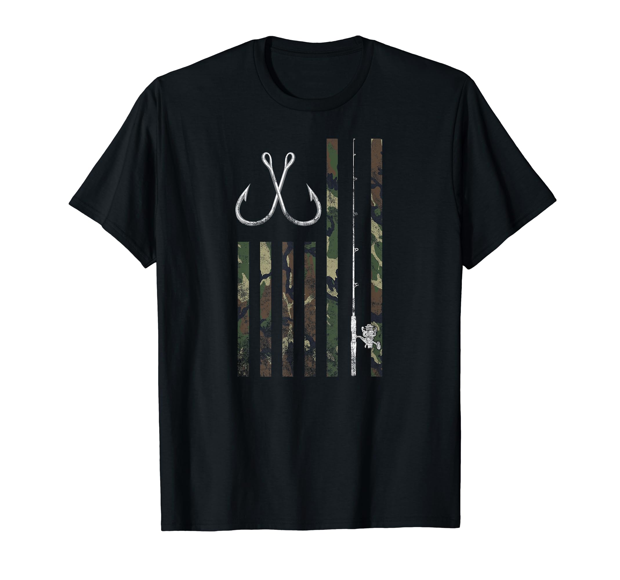 Bass Fishing Pole American Camo Flag Vintage T-Shirt