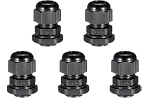 uxcell 5Pcs PG9 Cable Gland Waterproof Plastic Joint Adjustable Locknut Black for 4mm-8mm Dia Cable Wire