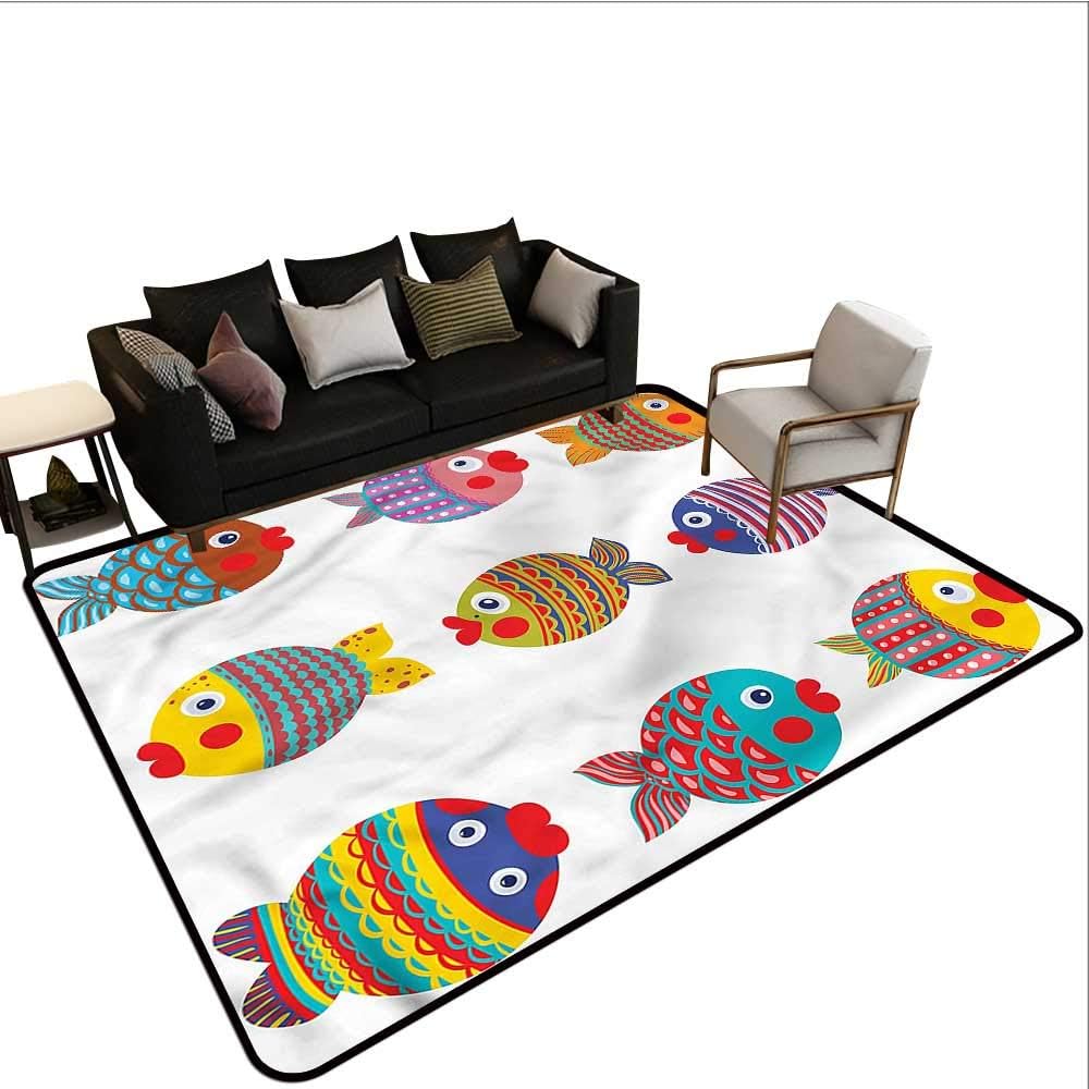 Funny,Bathroom Rug Kitchen Carpet 36"x 48" Folkloric Fish Family