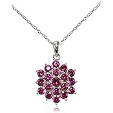 Ice Gems Sterling Silver Genuine or Created Gemstone Flower Necklace with 18 Inch Chain
