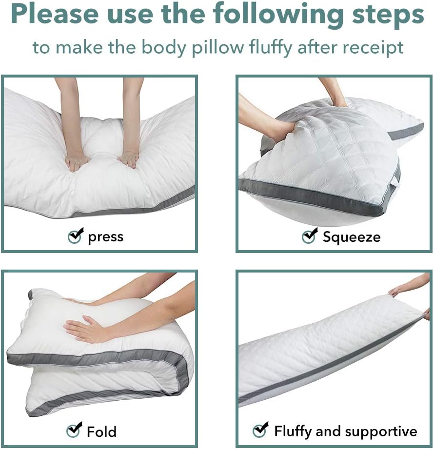 Oubonun Premium Adjustable Loft Quilted Body Pillows - Hypoallergenic Fluffy Pillow - Quality Plush Pillow - Down Alternative Pillow - Head Support Pillow - 21"x54": Home & Kitchen
