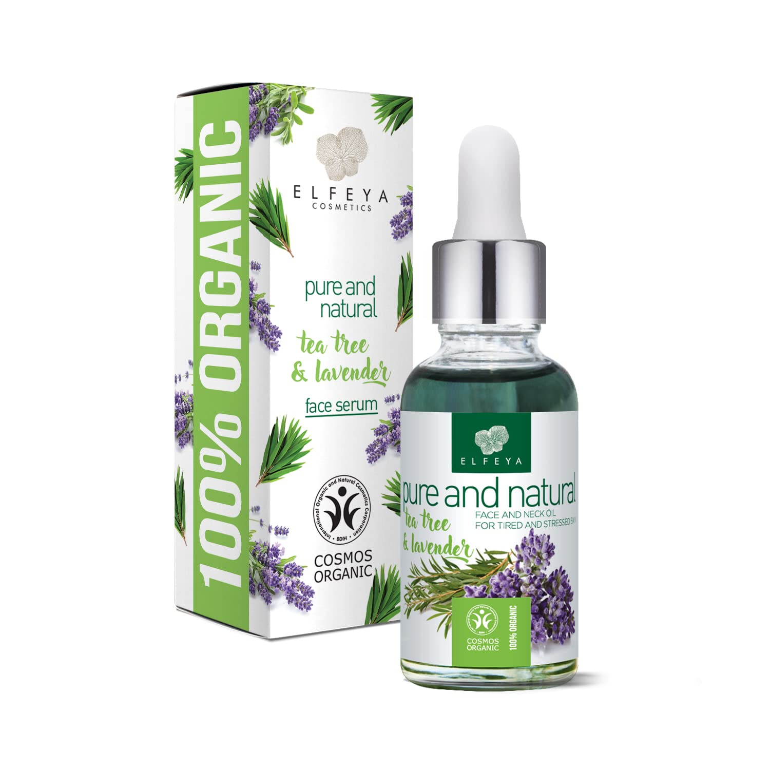 Elfeya Cosmetics Pure and Natural Acne-Prone Skin Serum. 100% Organic Serum Preventing Skin Pore Clogging and Eliminating Bacteria. for Damaged, Blackhead-Prone and Greasy Skin - 30 ml