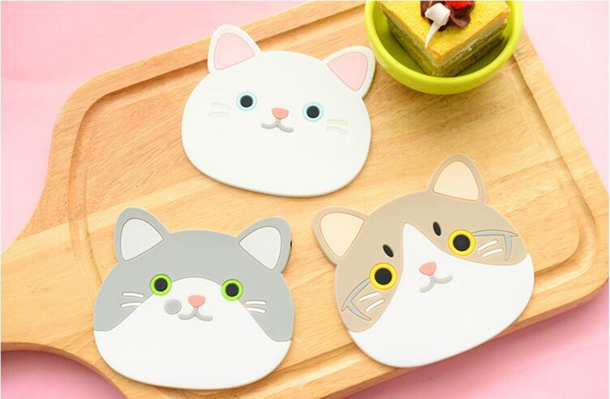 Cute Cat Tasse Silikon Untersetzer Tasse, hitzebeständig rutschfestem Cup Pad Gummi Matten für Wein Glas Tee Kaffee Home House Kitchen Decor oder eine Hochzeit Idee, 6er-Set