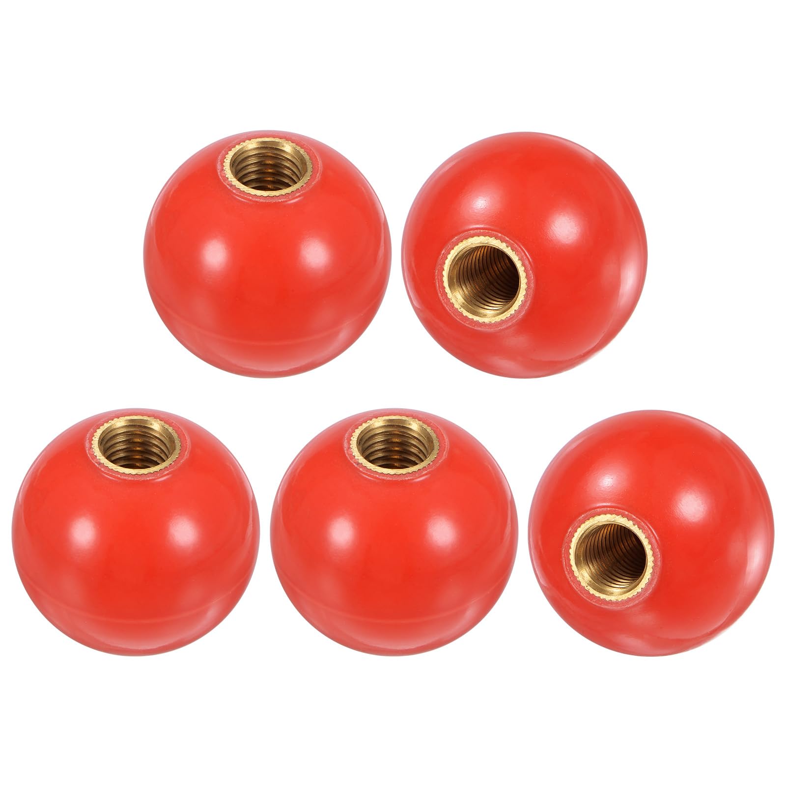 M METERXITY 5-Pack Threaded Ball Knobs, M12 Female Thread 40mm Dia. Thermoset Ball Knob for Lathe/Machine/Lawn Mowers, Round Phenolic Brass Insert Lever Handle [Red]