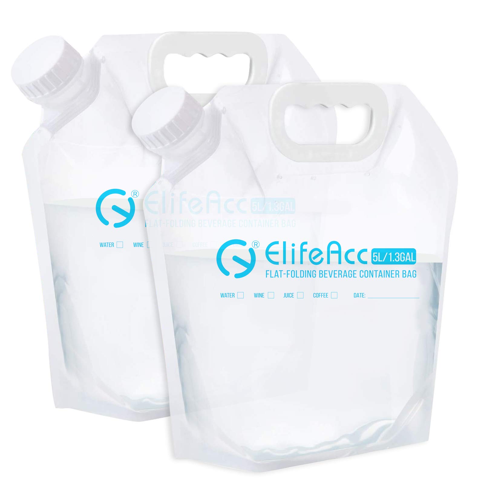 ElifeAcc Collapsible Water Container Water Storage bag 2 Packs, Indoor or Outdoor Camping or Boating Trips Backpack Emergency (5LX2)