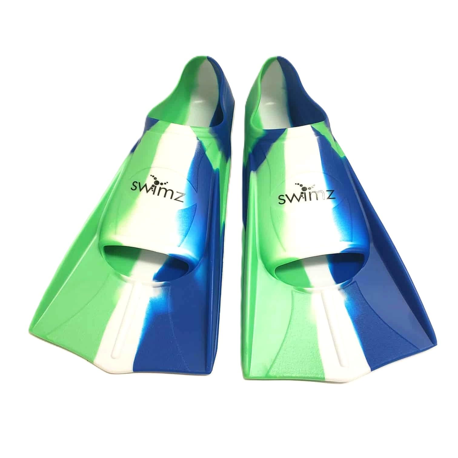 Swimz Short Blade Silicone swim Training Fins - Blue / White / Green (UK 12.5-1 (31.5/32))
