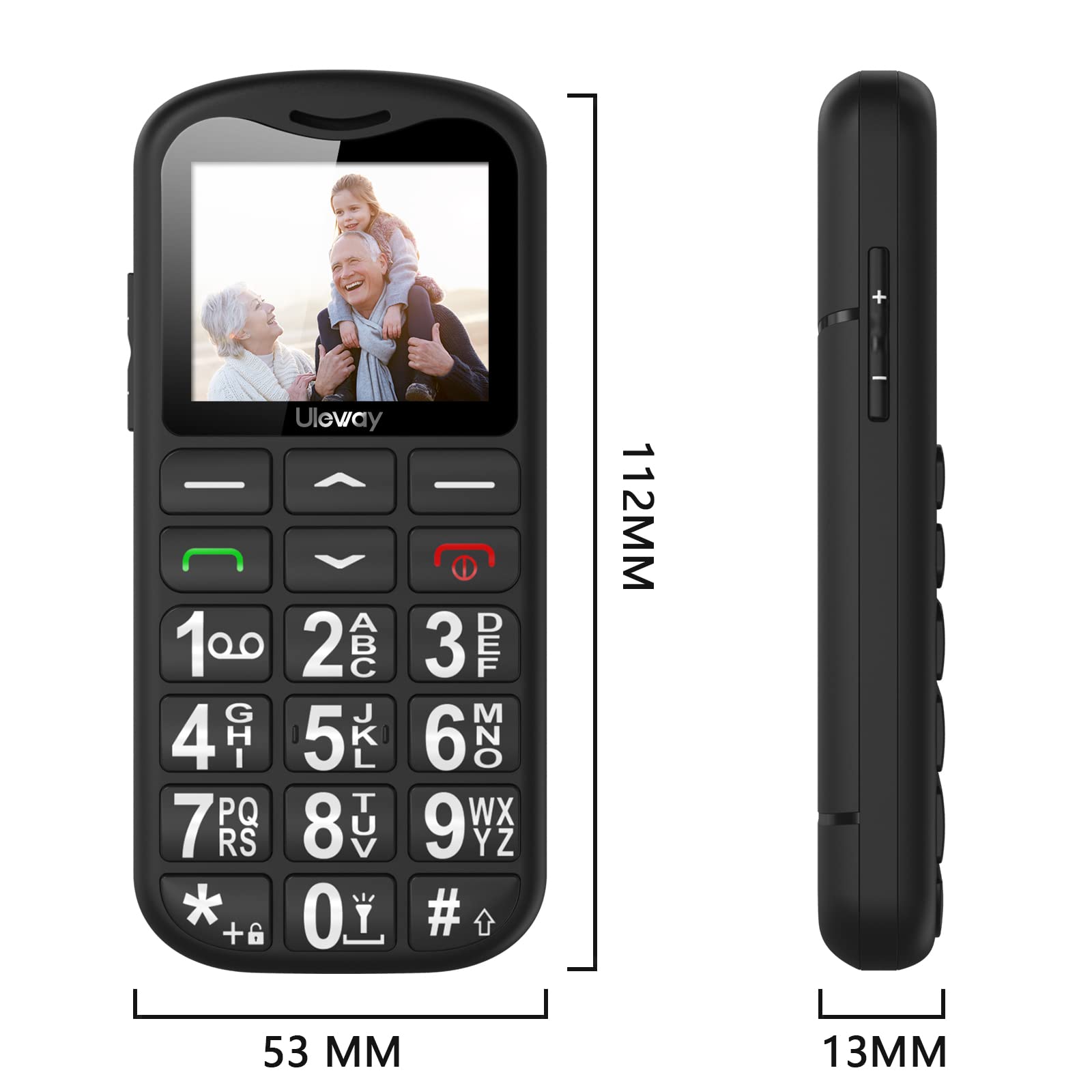 Big Button Mobile Phone for Elderly Easy to Use Basic Mobile Phone SIM Free Unlocked Senior Phone with SOS Button, Speed Dial, 800mAh, Bluetooth and Charging Dock-Black