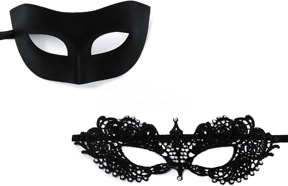 Masquerade Couples Venetian Elegant Impression Masks - 2 Piece Black Colored Set by VentianMasks