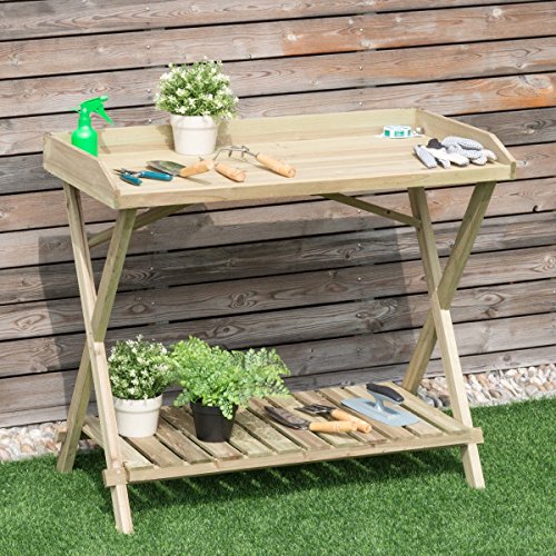 Patio Wood Display Potting Bench Table Outdoor Plant Flower - Thumbnail 2