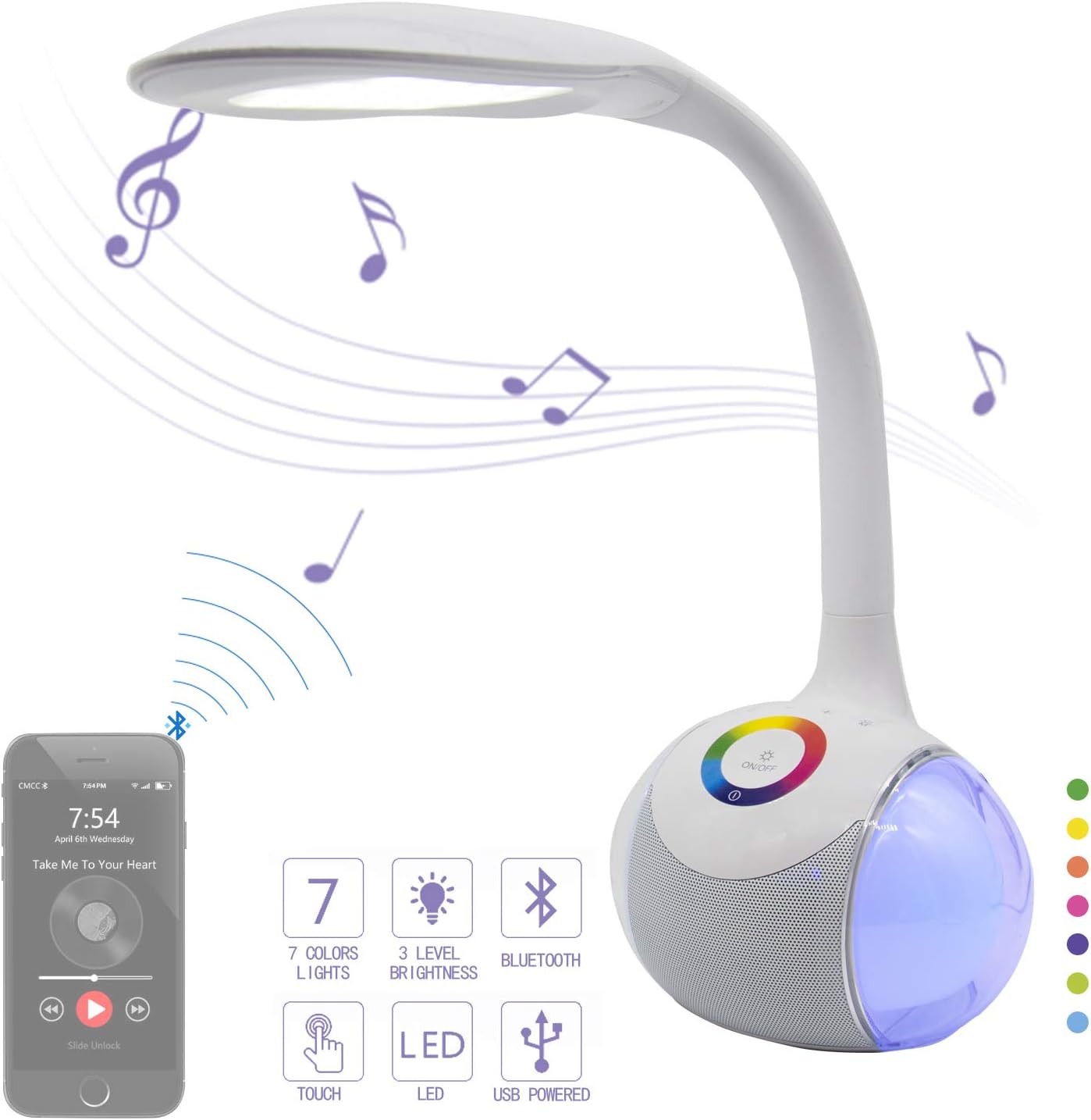 Best led table lamp flexible gooseneck desk light eye protection colorful touch lights