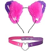 Pistha Furry Cat Ears Headband and Love Heart Leather Chocker for Halloween Animal Costumes Accessories