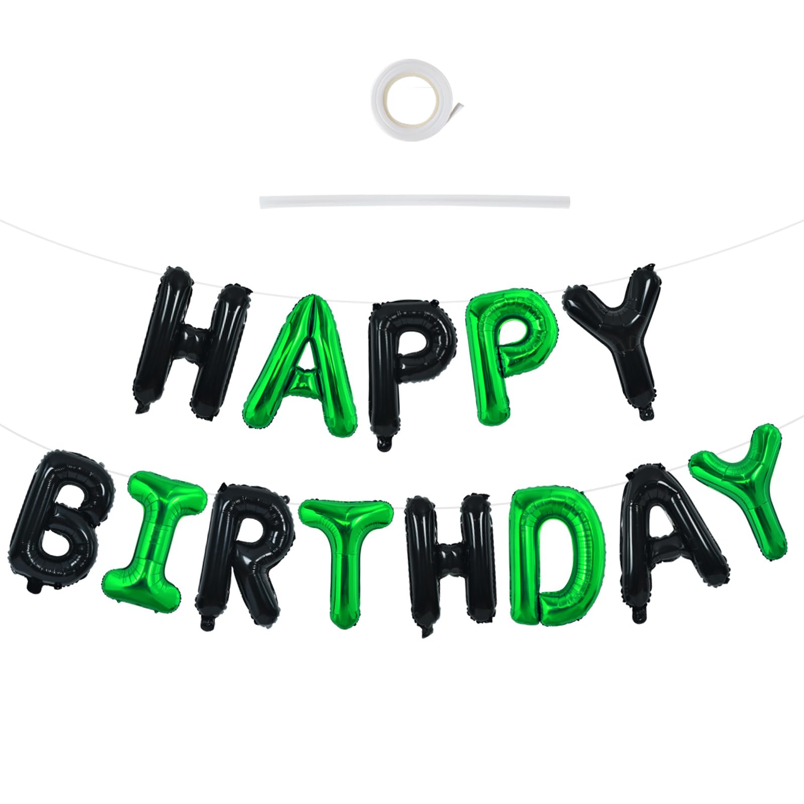 Photo 1 of TONIFUL Happy Birthday Balloons Banner 16 Inch Mylar Foil Letters Birthday Sign Reusable for Girls Boys Kids & Adults Birthday Party Decorations Supplies?Black Green?