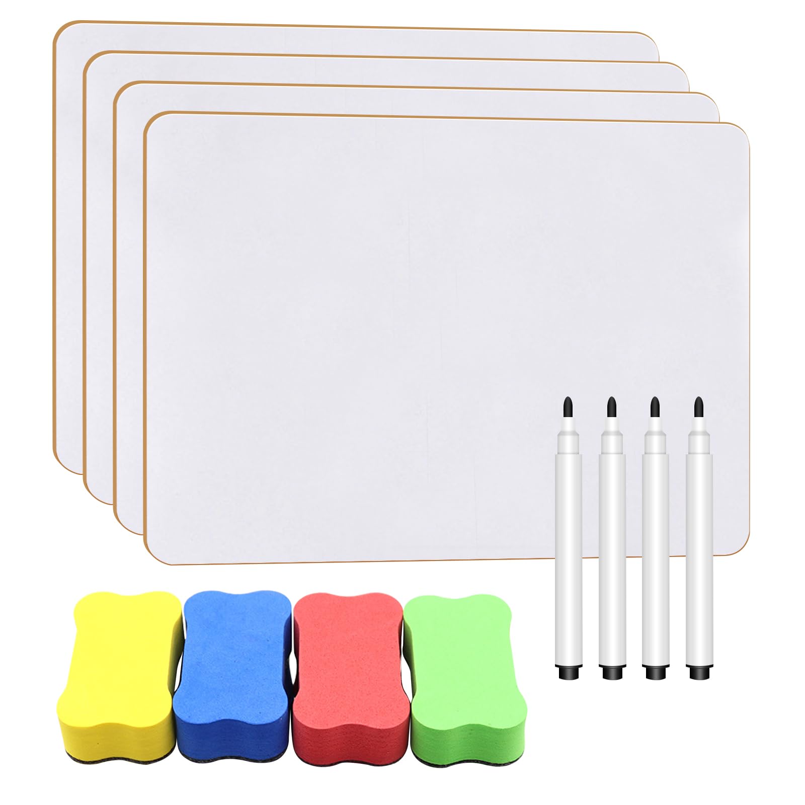 4PCS A4 Whiteboard, Mini Whiteboard Double-Sided White Board with 4 Dry Erasers and 4 Pens Small White Board for Drawing and Writing Perfect for Classrooms, Homes and Offices