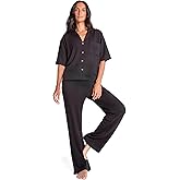 PJ Salvage womens Plus Size Textured Essentials Relaxed Fit Long Sleeve V-neck Top and Pant Bottom Pajamas 2-piece Set