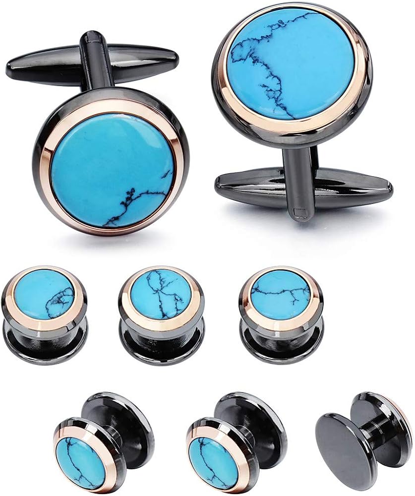 HAWSON Turquoise Cuff Links Tuxedo Studs Set for Men Best Gifts for