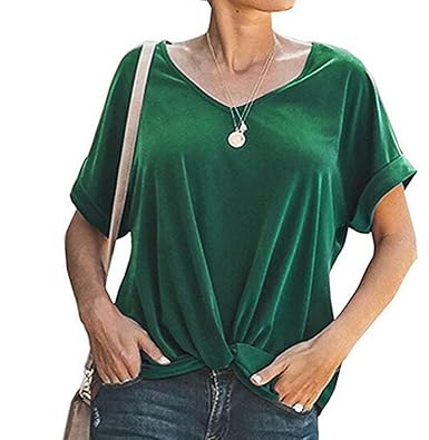 JUSTSELL ?Damen T-Shirt - Damen Grünes T-Shirt Schwarzes T-Shirt Ostern Bluse V-Ausschnitt Kurze Ärmel Einfarbiges T-Shirt Ku