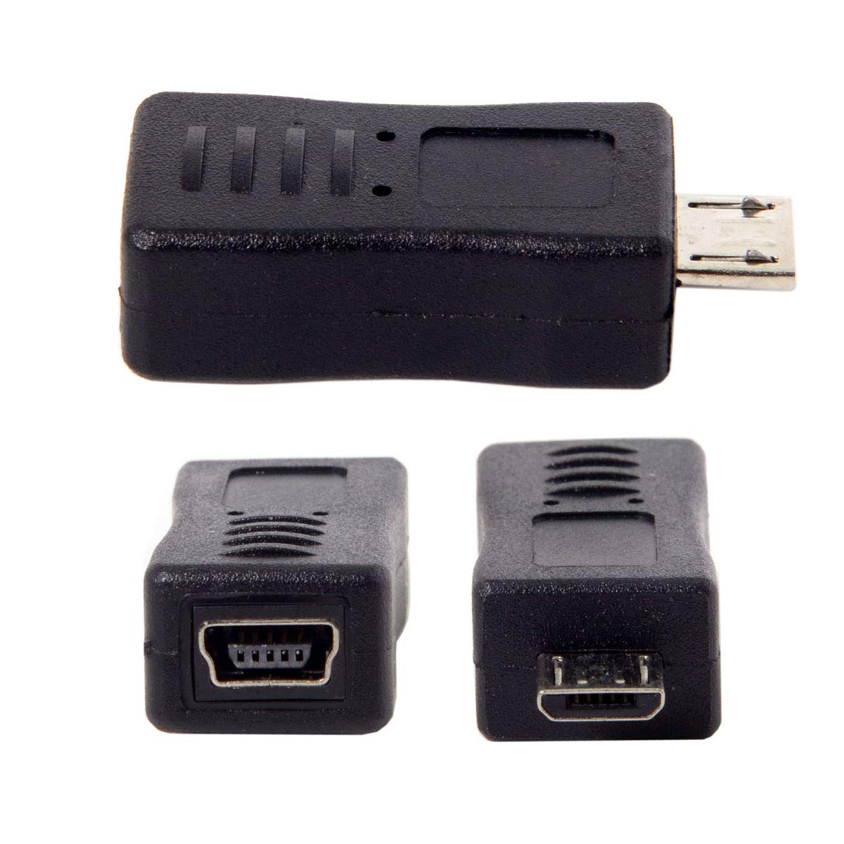 Cablecc 2pcs Mini USB Male to cablecc Micro USB 5pin Female & Mini Female to cablecc Micro Male Extension Adapter Black