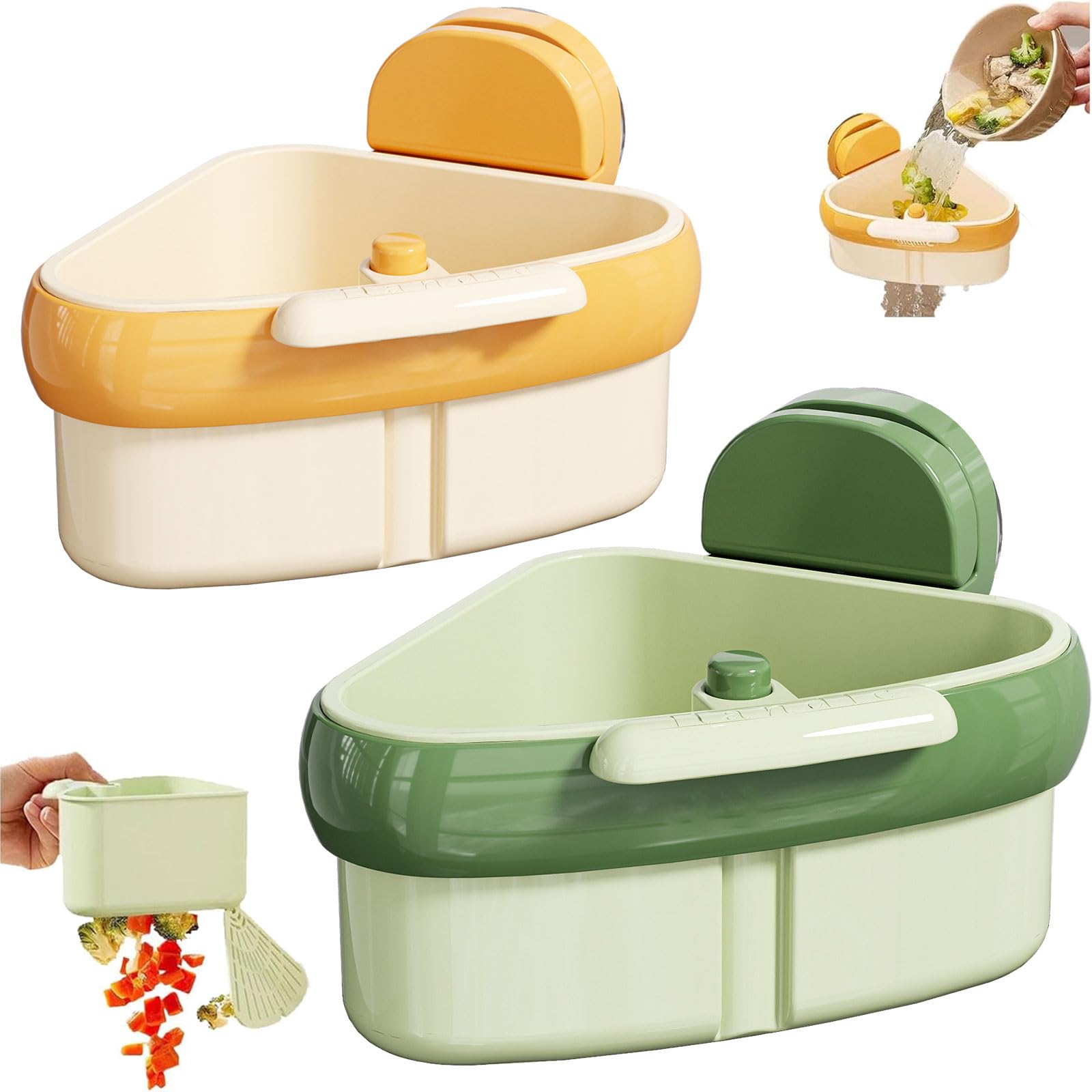 View 1 of **MISSING ONE** LLQ 2PACK Sink Strainer Basket,2025 New Upgraded Suction Cup Press Sink Drainer Basket,Automatic Dumping Sink Strainer Basket,Faucet Sponge Storage Rack (Yellow + Green)