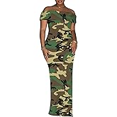 Yuopeid Women's Sexy Off Shoulder Bodycon Maxi Dresses Fashion Printed High Split Clubwear Party Long Dress