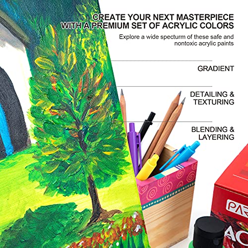 Parkoo Acrylic Paint Set, 24 Vibrant Colors in 2 oz/59ml Bottles, Adult