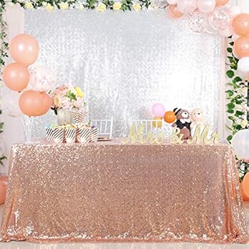 50x80inches Rose Gold Sequin Fabric Tablecloth Sequin Panels Party Baby Shower Reception Tablecloth