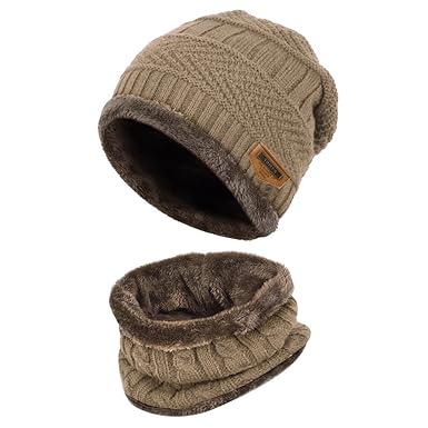 Vbiger Kinder Wintermütze Winterschal Beanie Kinder Strickmütze Beanie Mütze für Kinder mit Fleecefutter