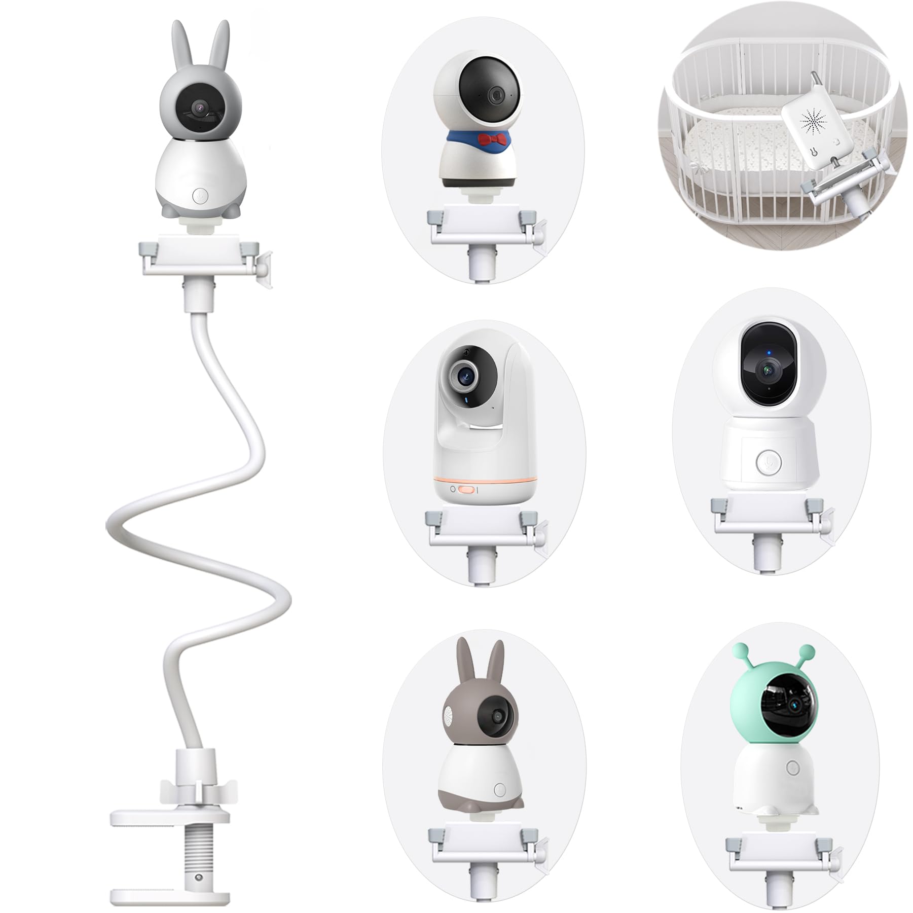 Derebir Baby Monitor Mount Stand Compatible with BOIFUN/ieGeek/LAXIHUB-P2T/Jeeber/TECGUUD/litokam Camera Baby Monitor Holder Adjustable Flexible Baby Camera Holder for Crib Nursery Holder