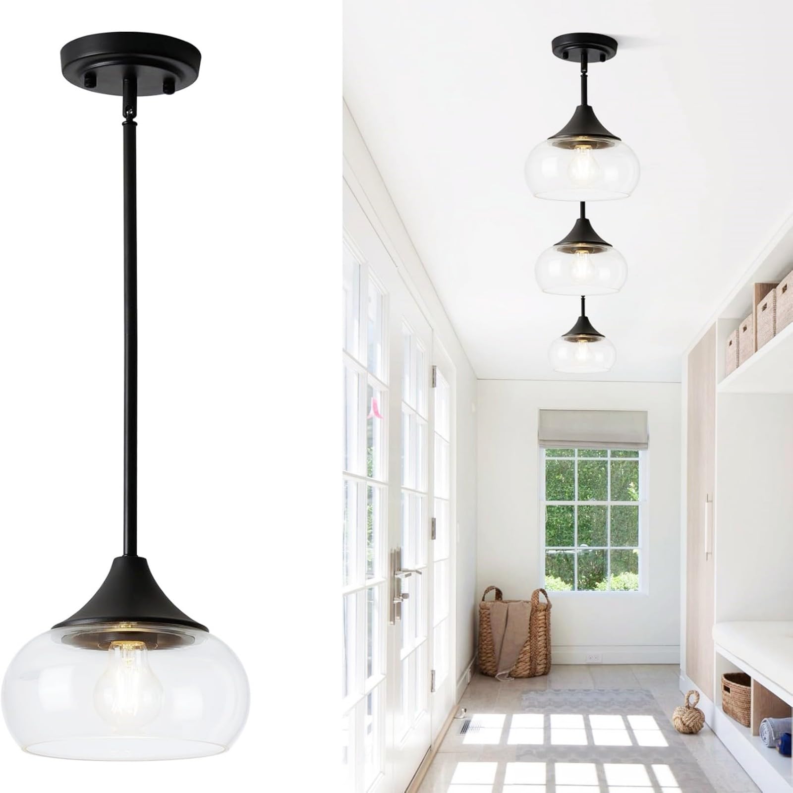 Photo 1 of Modern Pendant Lights for Kitchen Island, Black Pendant Light Fixtures with 8.5" Clear Glass Shade, Industrial Hanging Pendant Lights Fixture for Kitchen Island Dining Room Bedroom Entryway 1 Pack