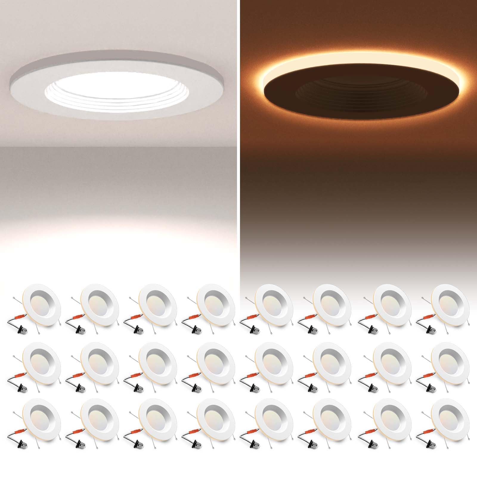 Photo 1 of POWERASIA 24 Pack 5/6 Inch LED Can Lights with Night Light, 5CCT Retrofit Recessed Lighting Selectable 2700K-6000K Dimmable, 12W=75W, 1200LM Downlight with Metal Smooth Trim - ETL and Energy Star