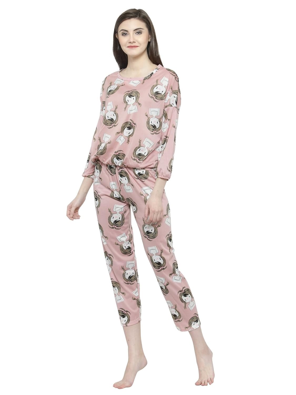 n-gal women peach printed nightwear pajama loungewear set - nayn52-peach
