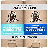Dr. Squatch Natural Men’s Deodorant – Aluminum Free Natural Deodorant Men with Charcoal & Postbiotics for 72-Hour Odor Protection – Coconut Castaway + Fresh Falls, 2.65oz Stick (2-Pack)