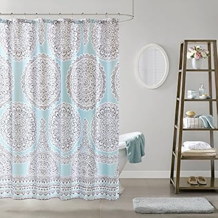 Comfort Spaces Adele Shower Curtain Aqua And Grey Printed