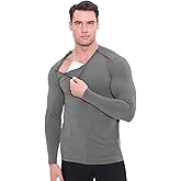 Landofgenie Mens Chemo Port Shirts Post Shoulder Surgery Recovery Shirts Long Sleeve Adaptive Clothes with Zipper