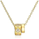 Cicy Bell Women Circle Rondelle Pendant Choker Necklace 18K Gold Plated Two Distinct Rondelle Pendants with Cubic Zirconia Trendy Jewelry Gifts