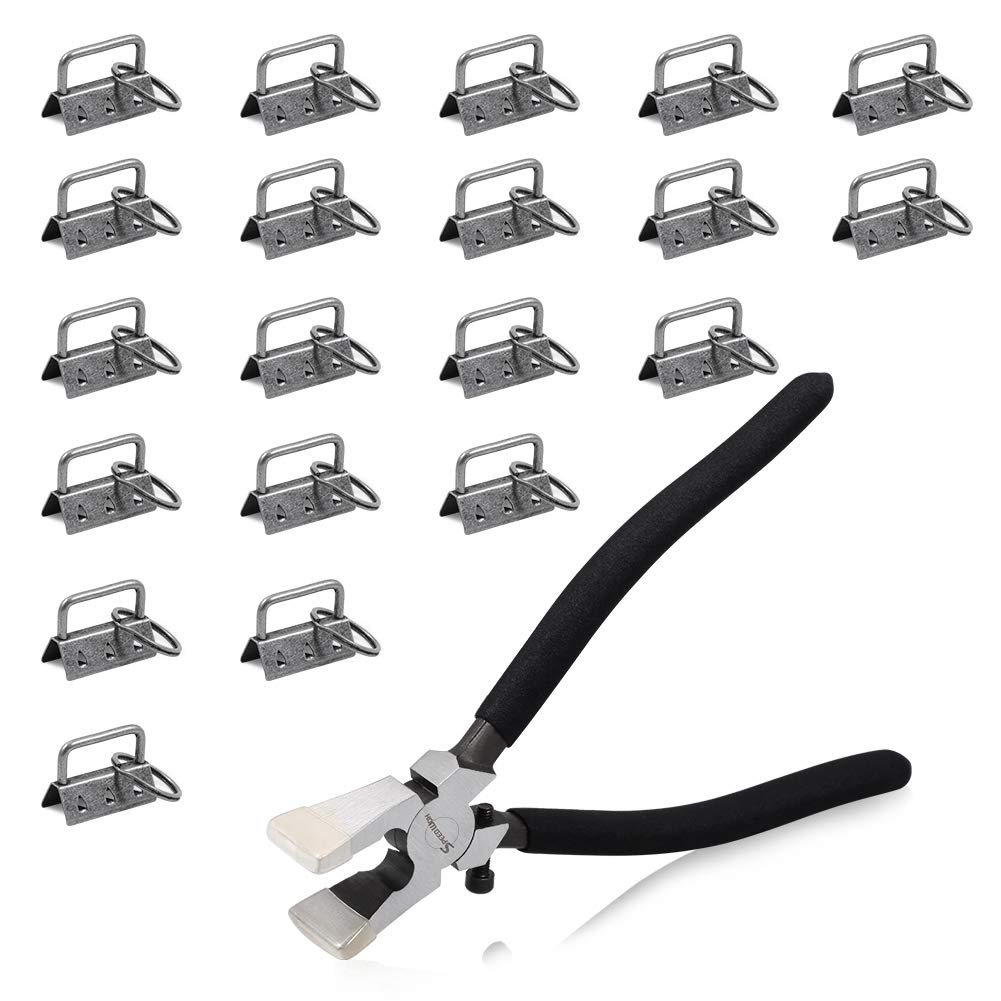 SPEEDWOX Key Fob Pliers 1.25 Inch 20 Pcs Key Fob Hardware Dark Nickel Glass Breaking Pliers Tools with Keychain Split Rings Webbing Fabric Strapping with Rubber Tips