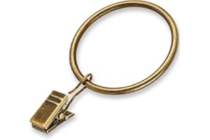 AWTOK Curtain Rings - 2.0-Inch Inner Diameter Antique Brass Curtain Clip Rings for Curtain Panels, This Curtain Clip Rings Also Apply for Drapery Rod (Set of 14 PCS Antique Brass Curtain Rings)