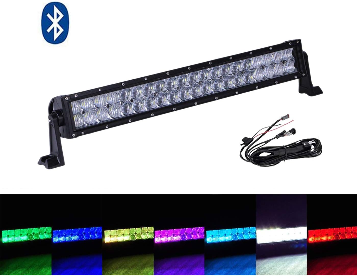 omotor 5D 22 Inch RGB Cree Led Work Light Bar APP Bluetooth Control Strobe Multicolor Spot Flood Combo Beam (RGB-5D)