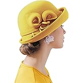 ORIDOOR Women Vintage Wool Felt Flowers Bucket Cloche Bowler Hat Church Wedding Dress Fascinator Hat Winter Felt Fedoras