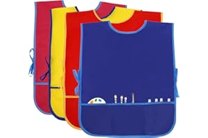 BAHABY 4Pcs Kids Art Smock Kids Apron Waterproof Painting Aprons with 3 Pockets Art Smocks for Kids 3-8 Years, 4 Colors
